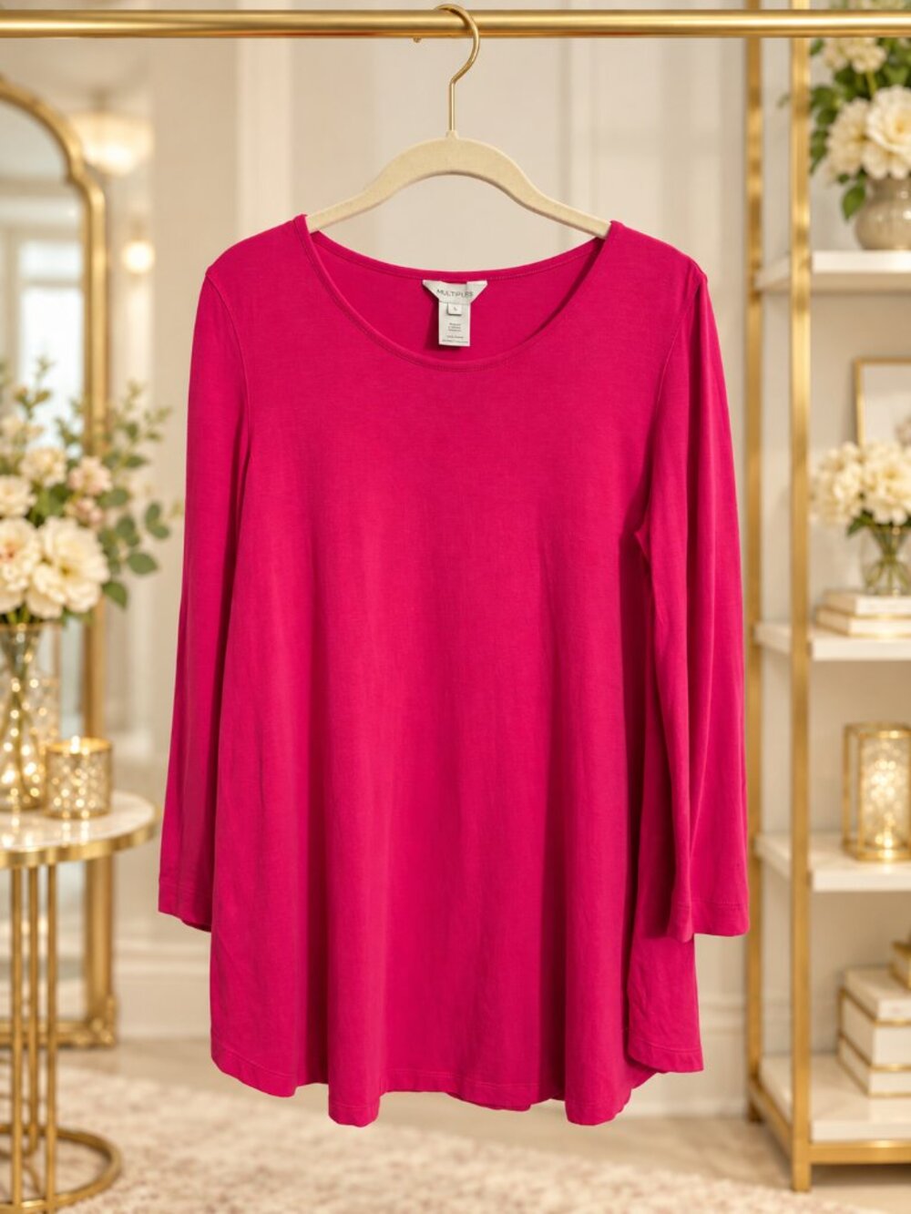 Multiples Fuchsia Pink Long Sleeve Swing Tunic Top Size S